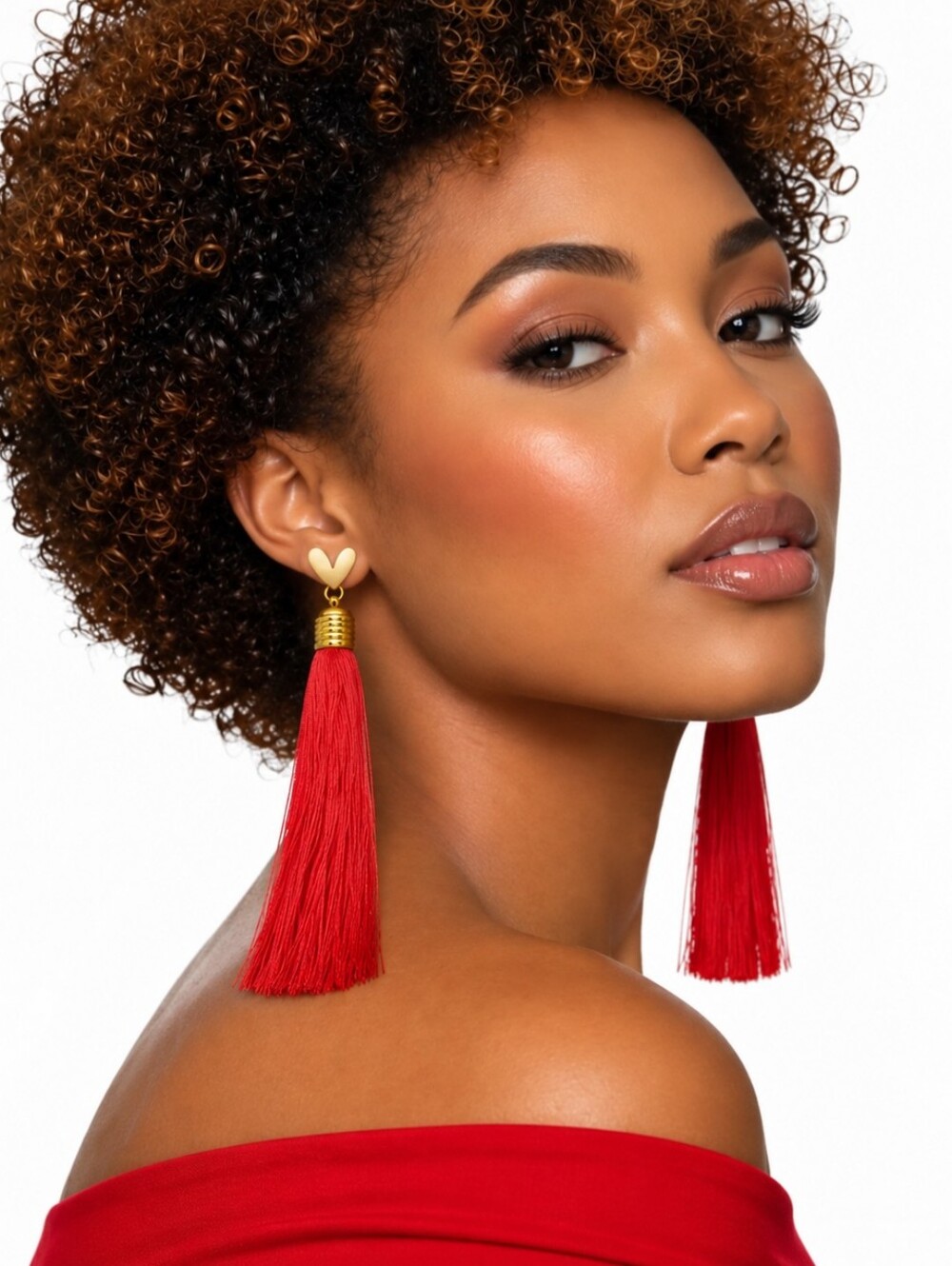 Crown & Clay “Heart on a String” Red Tassel Earrings